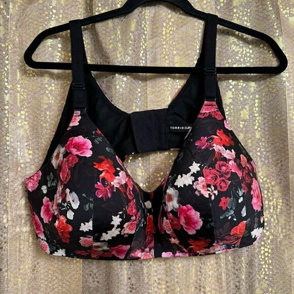 Torrid Marah Floral Black Pink Dream Wire-Free Bra 44D - Picture 1 of 9